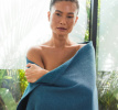 A02 Fouta Eponge Unie Bleue Canard - FEP08